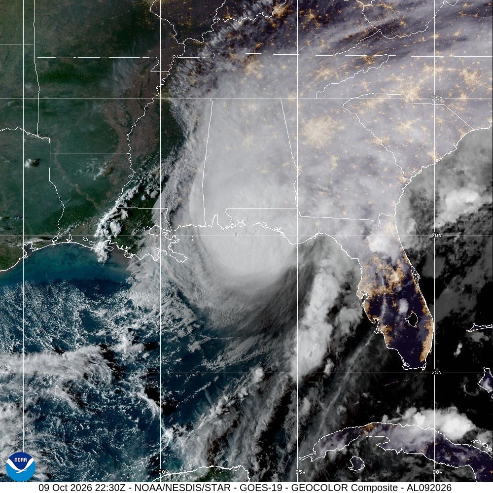 Satellite image of Hurricane Isaias approaching Pensacola and the Florida Panhandle coast